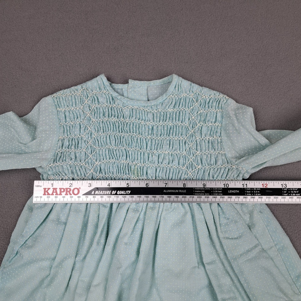 Vintage Handmade Girls Dress Size 4-5 Blue White Lace‎ Trimmed Polka Dot 50s 60s - Picture 4 of 15